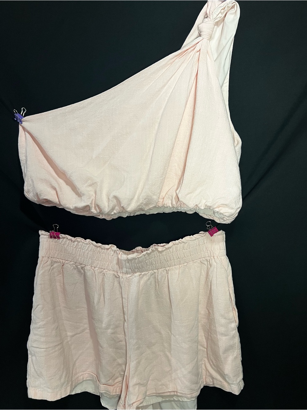 Women's One-Shoulder Tank and Shorts Lounge Set - Light Pink Ladies large